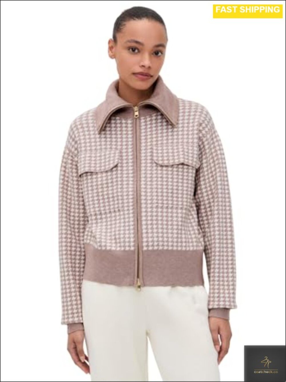 Jacquard Knit Jacket Mock Neck Flap Pocket Casual Cardigan Sweater